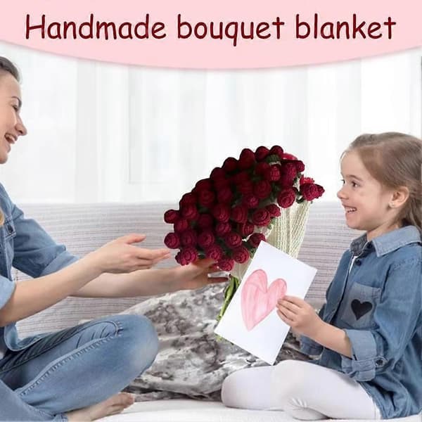 Flower Bouquet Blanket Handmade Foldable Soft Rose Blanket Beginner-Friendly Throws for Home Mother's Day Wedding