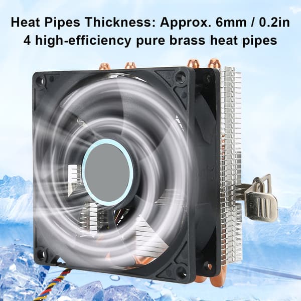 CPU Køler Push Down Blow Down 4 Messingrør 4 Pin Ikke Lys Sort til AMD 775 / 1366 / 1155