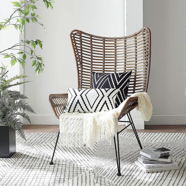 Sæt med 2 sorte pudebetræk 45 x 45 cm Boho Aztec Polyesterblanding Firkantede dekorative pyntepudebetræk til sofa seng indretning