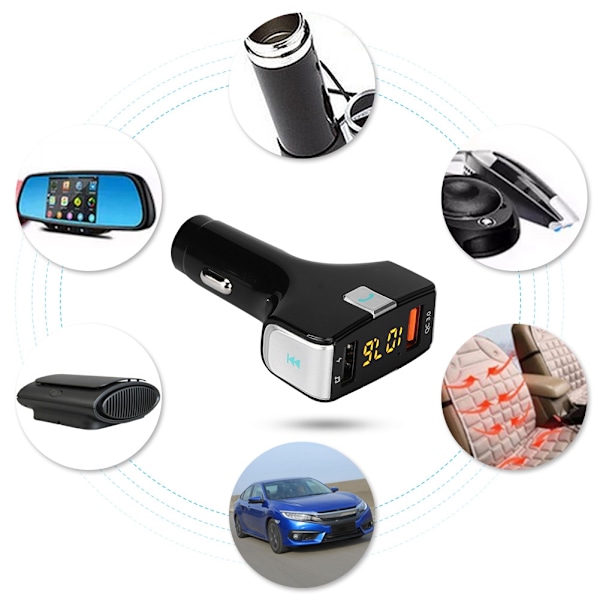 Dobbel USB Bil Hurtiglader Adapter MP3 Audio Spiller FM44 Sender Støtte for QC3.0