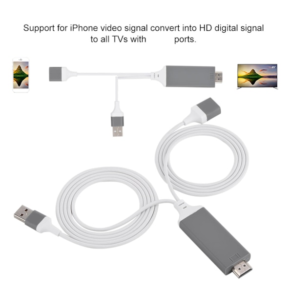 3 Färger Telefon till HDMI-kabel för IOS-gränssnitt Digital AV-adapter 1080P Plug Play för IOS Android Vit