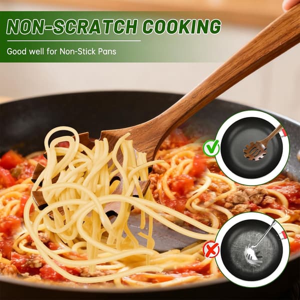 Træ suppeøse og pastaske sæt - 2-delt sæt, glat naturligt træ til madlavning, servering og dræning