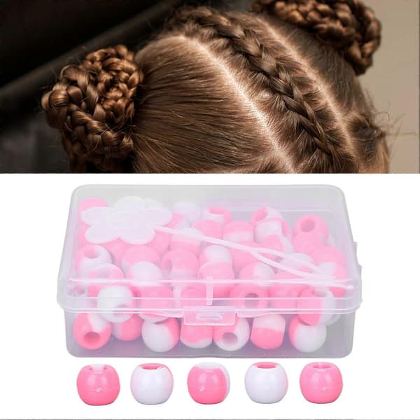 74 pcs Round Hair Beads DIY Plastic Crochet Braid Wig Accessories Braid Dreadlock Beads Hair Braiding Tools Pink YMMR)