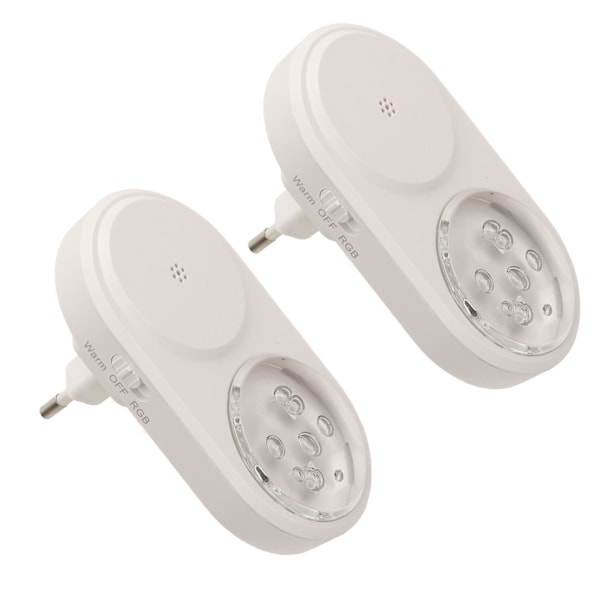 2 stk. Plug-in Natlampe LED RGB Varm Hvid Tilstand 55 Lumen Sød Børnelampe til Soveværelse EU Stik 100‑240V