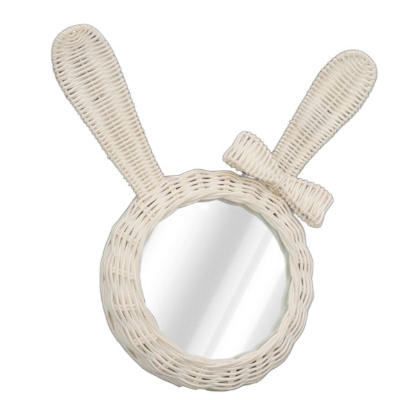 Dekorativt Speil Hvit Kaninformet Retro HD Rattan Speil for Baderom Soverom