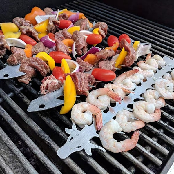 Grillspett av fiskbenstyp, grillspett i rostfritt stål, återanvändbara spettpinnar, DIY grilltillbehör