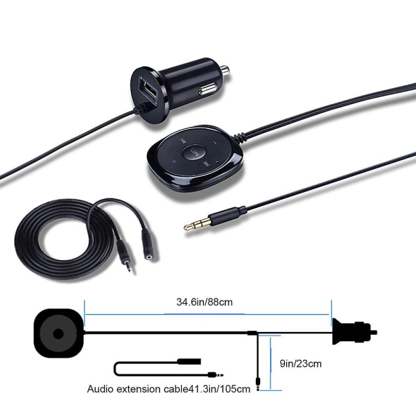 Car Aux Bluetooth Adapter med Ground Loop Noise Isolator för handsfreesamtal och musikstreaming, Dual Port Trådlös Bluetooth mottagare