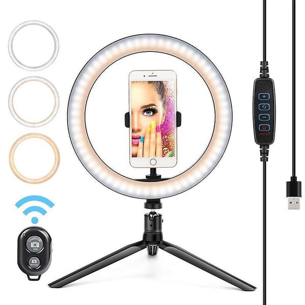 Adjustable 12\" Ring Light with Large Tripod - Perfect for TikTok, YouTube, Live Streaming, Makeup - 210cm Height - Includes Bluetooth Remote Control