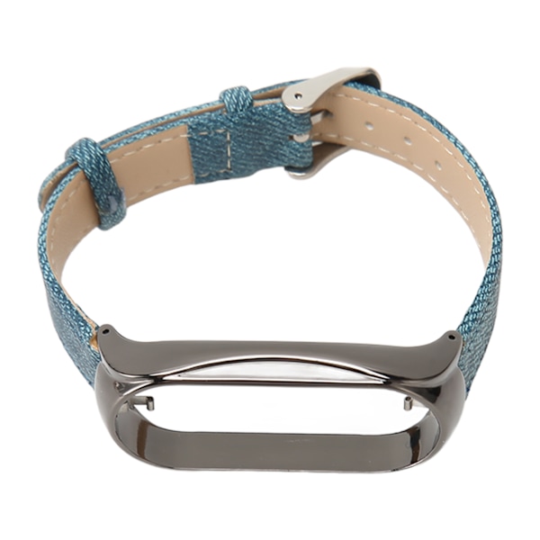 Urrem i stof, justerbar, åndbar, udskiftningsrem til smartwatch til Mi Band 7, blåt stof, sort etui