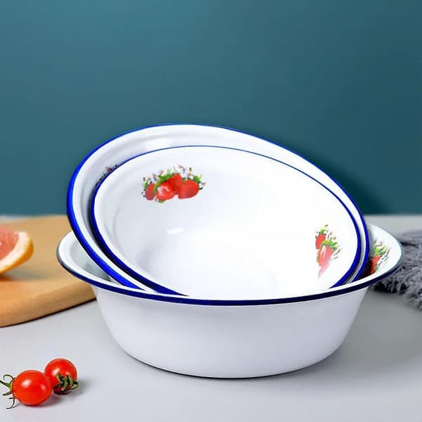 Thickened Enamel Bowl Washable Nostalgic Fruit Pattern Soup Bowl for Dinner - WELLNGS