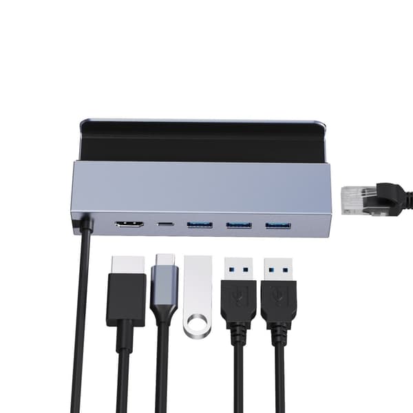 USB-C 1 til 6 dockingstation til Steam Deck, HDMI 2.0 4k60Hz, RJ45, USB-A 3.0 5 Gbps, 100W USB-C PD