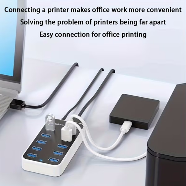 10-portars USB 3.0-hub, universell USB 3.0-expansionsadapter för bärbara datorer. USB-hubben stöder 5 Gbps höghastighetsdataöverföring