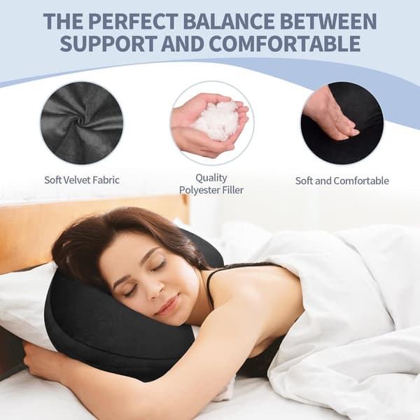Ear Pillow - Donut Pillow with Ear Hole - Side Pillow - Ring Pillow - Relieves Ear Pain - Suitable for All Sleeping Positions Head Black
