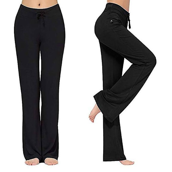 Flare Yoga Bukser til Kvinder, Wide Leg Bootcut Gym Leggings L Sort