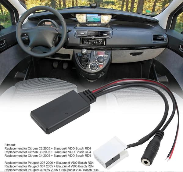 Aux-adapter, Bluetooth 5.0 bilstereo AUX-adapterkabelmodul til C2 C4 C5 C6 C8 til 207 307 407 607 807