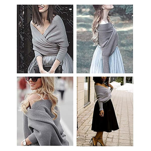 Unisex Strikket Sjal med Ærmer til Vintermode - 1 stk light grey