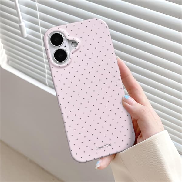 iPhone 17-deksel, IMD mykt dekselmateriale, søtt og stilig prikkete mønster, vakkert design, rosa pink