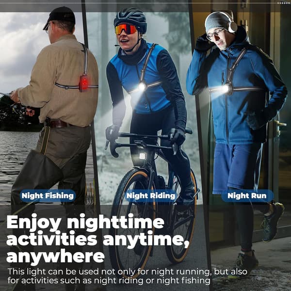 Running Light, USB Rechargeable Chest Light with 90° Adjustable Beam Angle, 500 Lumen Waterproof Ultra Bright Safety Light with Reflective Straps