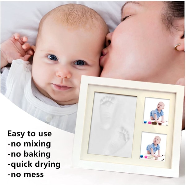 Trä baby handavtryck och fotavtryck fotoram med tre rutnät