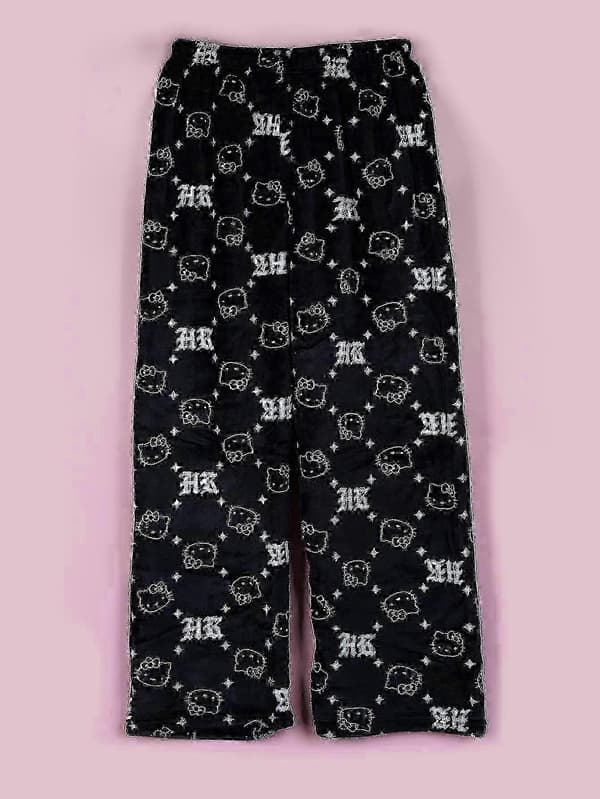 Hello Kitty Katte-tema Flannel Pyjamasbukser, Varme og Bløde Lange Stil til Efterår Vinter, Mænd og Kvinder Y15-HEI L 47-55KG