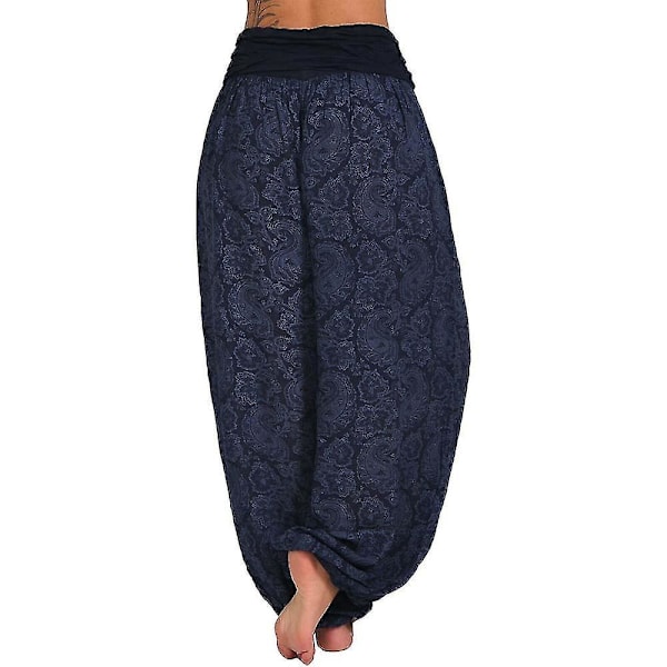 Trykte kvinners Aladdin Harem-bukser - Boho Hippie Yoga-bukser XL Navy Blue