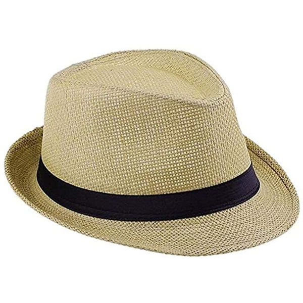 Fedora-hatt for menn og kvinner Sommerstrandhatt Jazzhatt Solhatt Khaki M（56-58cm）