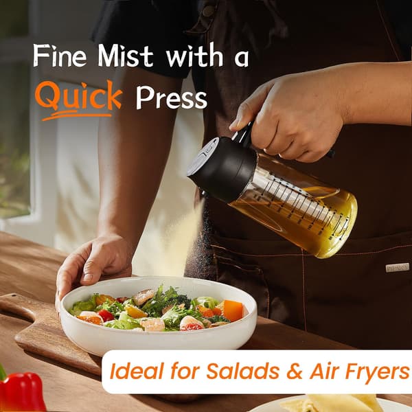 16oz/470ml Olivenoliesprøjte i glas til madlavning – 2 i 1 olivenoliedispenserflaske til køkkenredskaber og Airfryer-tilbehør, salat, BBQ - Sort