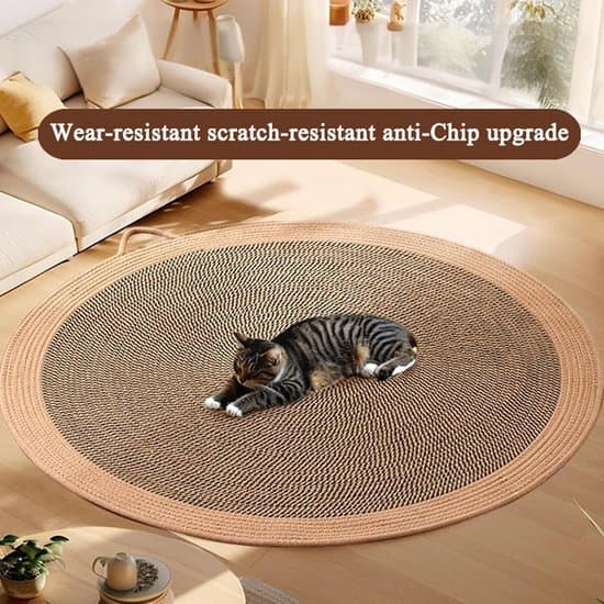 Cat Scratch Mat - Knitted Scratch Mat for Cats - Round Sleeping Cushion with Handle - Cotton-Linen - Brown - 40x40cm - 1 piece
