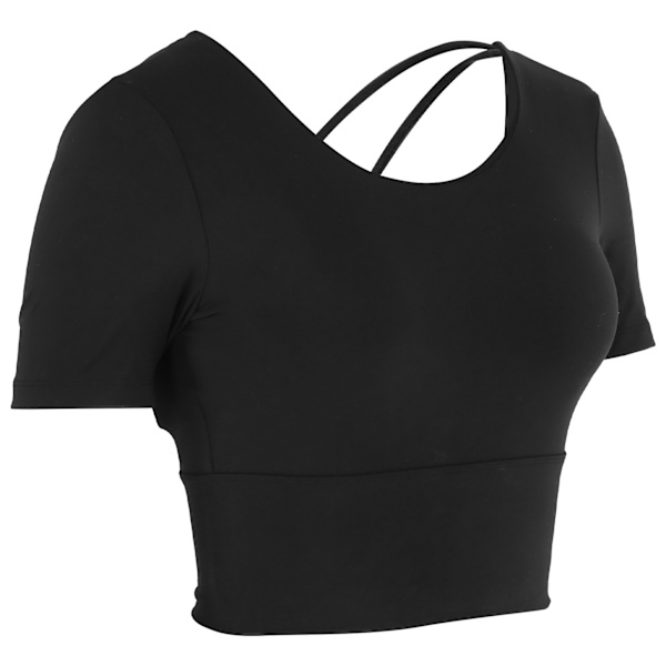 Dame Sommer Sexy Sports Kortermet Topper for Yoga Fitness Trening Sportstilbehør Svart L