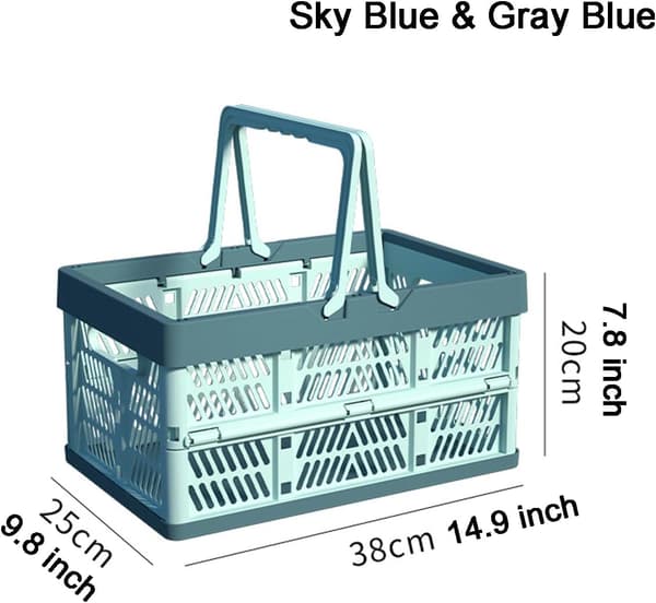Plastic Storage Box - 20L Foldable Crate Stackable Collapsible Storage Basket - Sky Blue