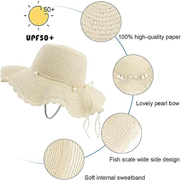Foldbar solhat til kvinder UV-beskyttelse sommer strandhat Beige