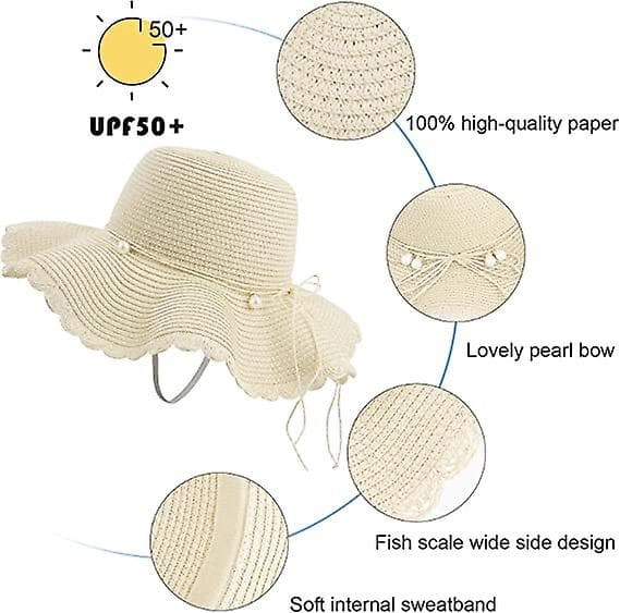Vikbar solhatt för kvinnor UV-skydd sommar strandhatt Beige