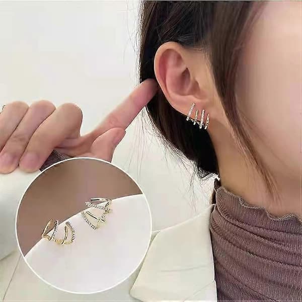 Guld Zircon Øreringe Stud Claw Ear Cuff Wrap Piercing Smykker Kvinde Gave, 1 par