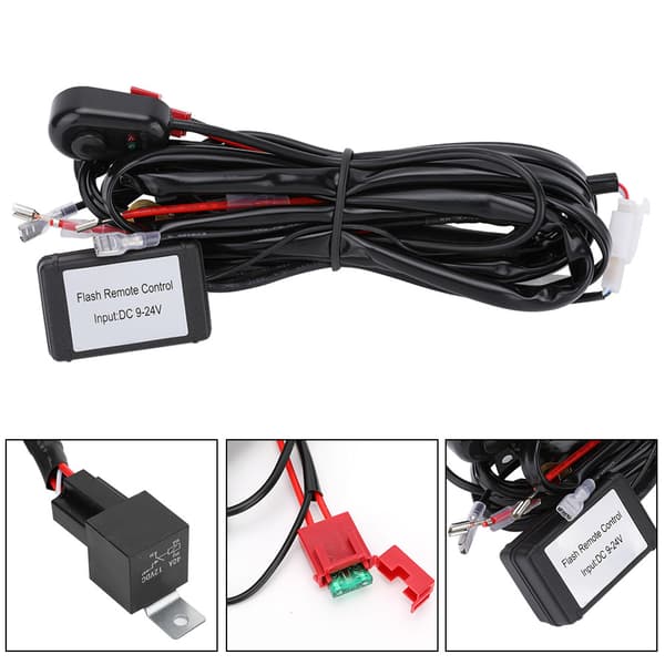【NX】2m 2-i-1 LED-ledningsnett Fjernkontroll Blits Strobelysstangbryter Relésikringssett