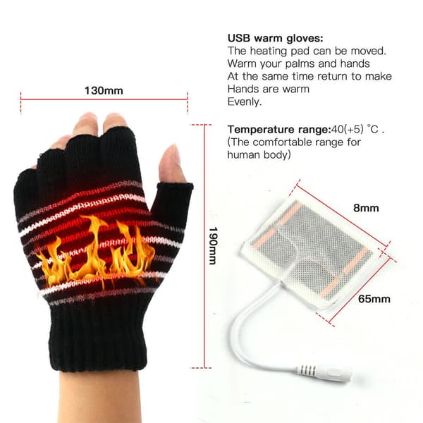 USB elektriske opvarmede handsker Termisk genopladelig fingervarmer black