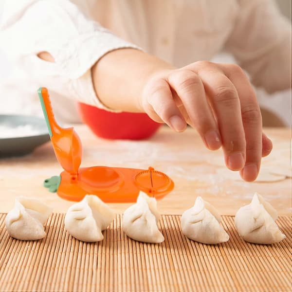Dumpling Skin Magic DIY Dumpling Machine (Oransje), Multifunksjonell 2-i-1 Dumplingmaskin, Dumpling Making Håndpresseformsett