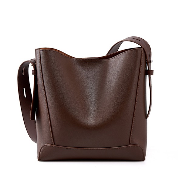 Kaffe Læder Spand Tote Taske med Lomme og Magnetisk Lukning til Kvinder coffee color About 25*11*26cm