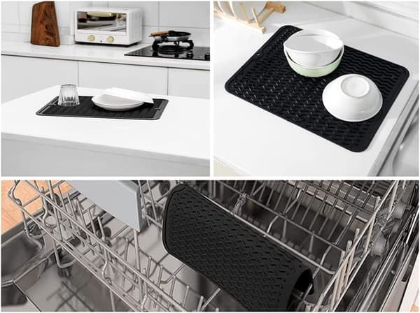 Large Silicone Dish Drying Mat, Dish Mat, Pot Holder, Heat Resistant Kitchen Accessory, 45×40 cm (Black)