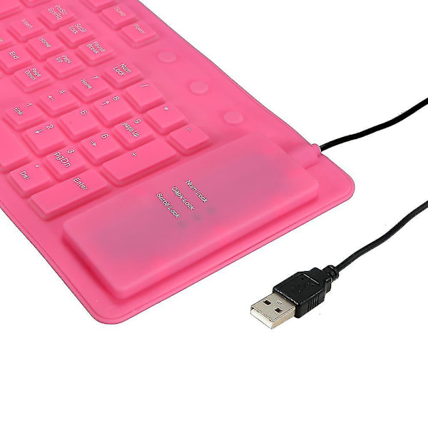 Fleksibelt Foldbart Vandtæt Støvsikkert Lydløst Rosa USB Silikon Tastatur til Laptop Desktop - 108 Taster