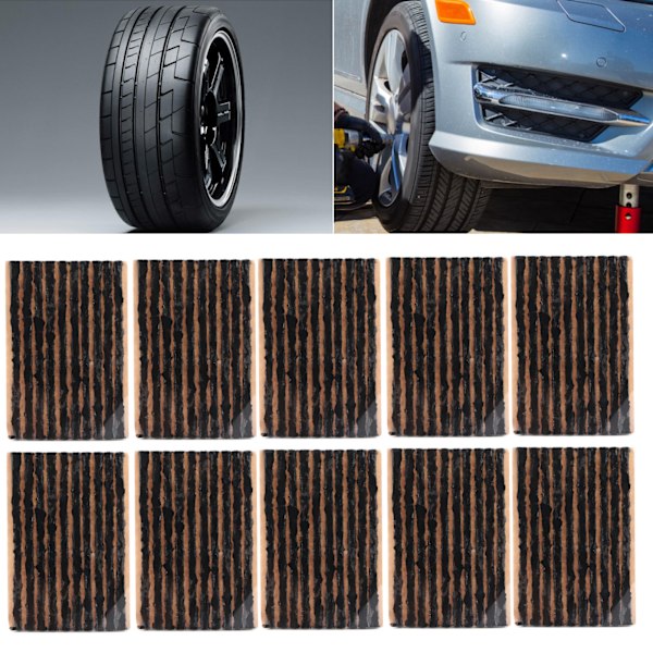 100 st 100x3mm Däckreparationspluggar Tublösa Däck Gummitätningsremsa Punktering Reparation för Bil Motorcykel Svart