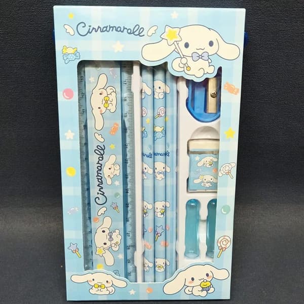 Sanrio Skrivemateriale 2-pak sæt med blyant, viskelæder, lineal, Kawaii Melody Kuromi Cinnamon Roll, studentermaling, tilbehør til B A
