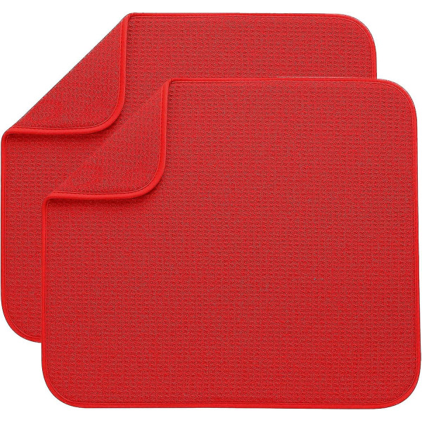 Absorberende røde mikrofibertørremåtter - sæt med 2 | Hurtigtørrende til køkken | 40 x 46 cm | Maskinvaskbar