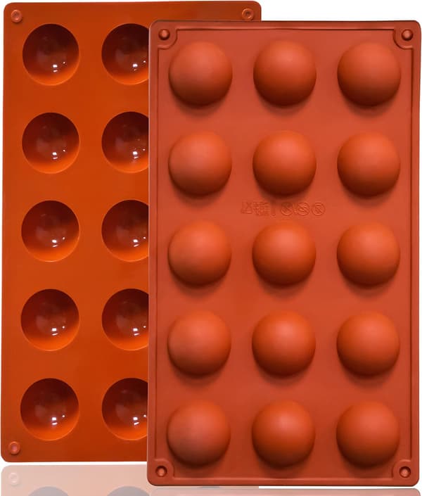 Small 15-Cavity Half Sphere Silicone Molds Non-stick, 2-Pack Half Ball Silicone Baking Molds for Making Jelly, Chocolate, and Cakes