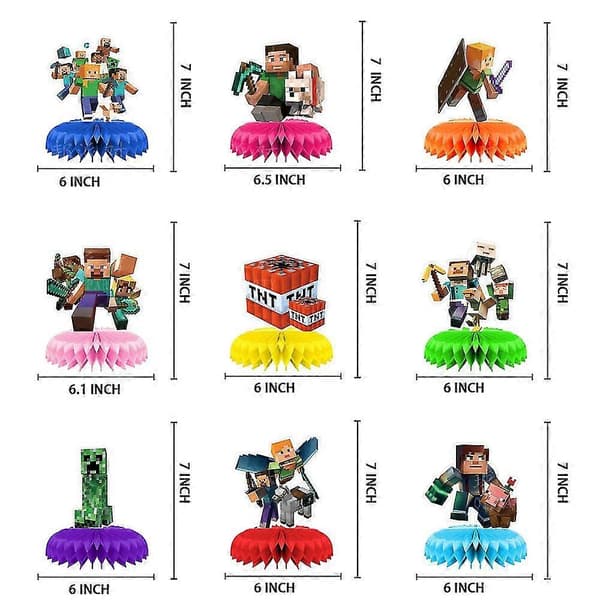 9-pakning Minecraft Tema Bursdagsfest Honeycomb Midtpunkter Dekorasjon, WHBYV