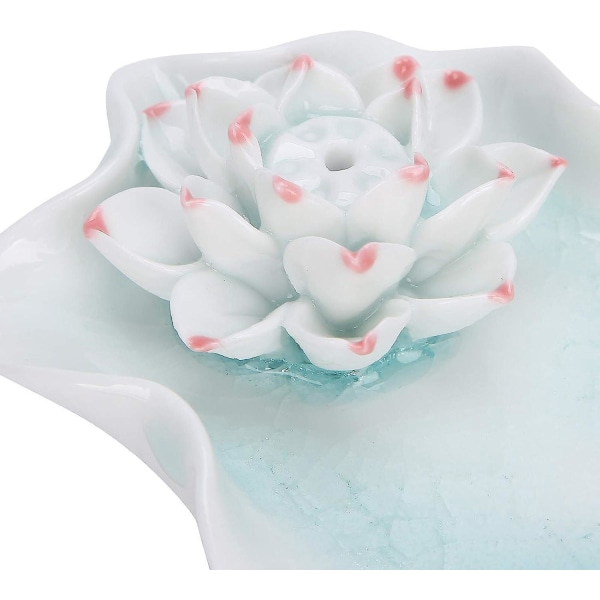 Keramisk Lotus Blomster Røgelse Holder til Iskegle og Pinde Røgelse - Lyseblå