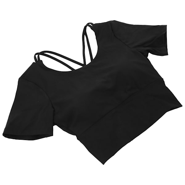 Dame Sommer Sexy Sports Kortermet Topper for Yoga Fitness Trening Sportstilbehør Svart M