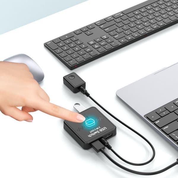 USB-switch 2 in 2 ut, USB-switch, skrivardelare för 2 datorer, 2-ports USB-väljare med 2 USB-kablar och extern kontroller