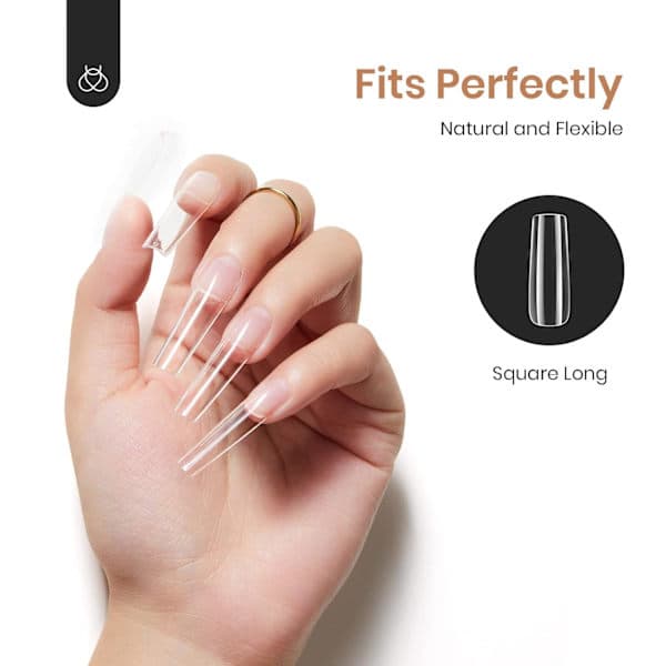 Beetles Gel Nail Kit Gel Nail Tips, 500 pcs Pre-shaped Long Square Gelly Tips Clear Press