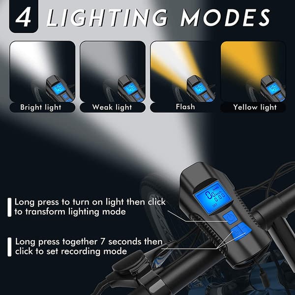 USB Rechargeable LED Bicycle Taillight Bike Rear Light and Headlight Set with Speedometer Odometer 0.2