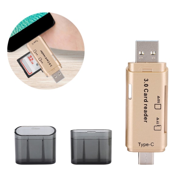 Kortlæser Mobiltelefon Computer Multi Funktion Opbevaring Bærbar Konverter Hukommelse USB3.0 (Gylden)